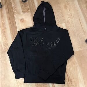 Black Hooded Sweatshirt with Embellished Design
